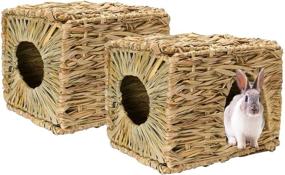 img 4 attached to Tfwadmx Rabbit Grass House 2PCS: Natural Hand Woven Seagrass Play Hay Bed & Hideaway Hut Toy for Bunny Hamster Guinea Pig Chinchilla Ferret - Extra Large