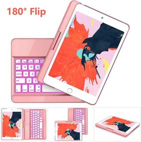 img 2 attached to 🔹 iPad Mini 5/ Mini 4 Keyboard Case - 360° Rotatable 180 Flip - 7 Colors Backlit - Wireless Smart Folio Auto Sleep/Wake Hard Cover compatible with iPad Mini 5 2019(5th Gen)/ iPad Mini 4 2015, Rose Gold