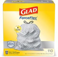 премиум мусорные мешки glad odorshield forceflexplus 🗑️ - 110 штук, 13 галлонов, белые мешковины с завязкой для кухни логотип