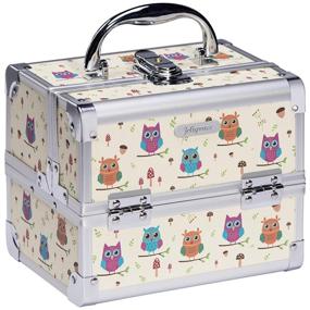 img 4 attached to 🦉 Joligrace Owl Silver Makeup Train Case: Small Jewelry Box for Girls Kids with Mirror, Lock & Cosmetic Storage Trays