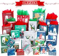 🎁 рождественские сумки для подарков - набор из 84 шт. с 28 сумками, ярлыками и бумагой для упаковки - 4 размера, 14 уникальных дизайнов - отлично подходят для упаковки подарков логотип