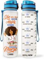 64hydro 32oz 1liter motivational water bottle with time marker, afro black women nurse inspiring life changes mdw1108001 water bottle логотип