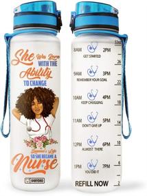 img 4 attached to 64HYDRO 32oz 1Liter Motivational Water Bottle with Time Marker, Afro Black Women Nurse Inspiring Life Changes MDW1108001 Water Bottle