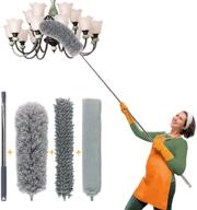 optimized telescopic microfiber duster set for high ceiling and gap cleaning, including 1 extended stainless steel pole and 3 versatile dusters, machine washable cobweb duster, flexible & bendable dusting head logo