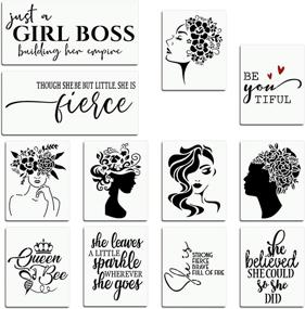 img 4 attached to 🌸 CINPIUK 12PCS Women Stencils: Floral Female Face & Inspirational Quote Bundle for DIY Home Wall Art Decor, Wood Sign Crafts on Wood, Wall, Tile, Canvas & Paper