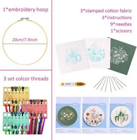 img 3 attached to 🧵 Ruecce 3 Sets Stamped Embroidery Kit for Beginners | Starter Kit with Floral Patterns, Embroidery Hoop, Color Threads, Needles, and Thread Snips