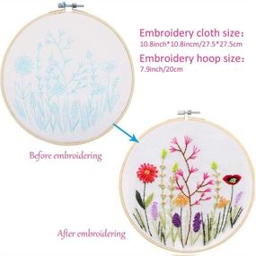 img 1 attached to 🧵 Ruecce 3 Sets Stamped Embroidery Kit for Beginners | Starter Kit with Floral Patterns, Embroidery Hoop, Color Threads, Needles, and Thread Snips