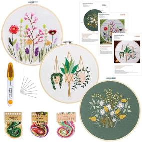 img 4 attached to 🧵 Ruecce 3 Sets Stamped Embroidery Kit for Beginners | Starter Kit with Floral Patterns, Embroidery Hoop, Color Threads, Needles, and Thread Snips
