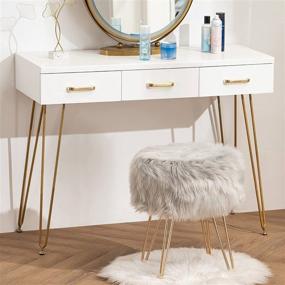 img 2 attached to YOUDENOVA Grey Faux Fur Vanity Stool Chair: Stylish Decorative Furniture for Bedroom, Makeup Room, and Bathroom