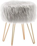 youdenova grey faux fur vanity stool chair: stylish decorative furniture for bedroom, makeup room, and bathroom logo