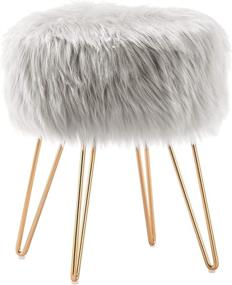 img 4 attached to YOUDENOVA Grey Faux Fur Vanity Stool Chair: Stylish Decorative Furniture for Bedroom, Makeup Room, and Bathroom