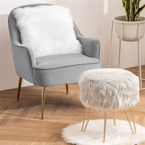 img 1 attached to YOUDENOVA Grey Faux Fur Vanity Stool Chair: Stylish Decorative Furniture for Bedroom, Makeup Room, and Bathroom