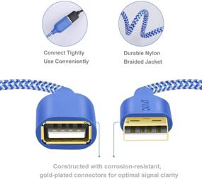 img 3 attached to 🔌 OKRAY 2 Pack USB Extension Cable 6 Ft - Durable Nylon Braided A Male to A Female USB 2.0 Extender Cord with Gold-Plated Connector - Ideal for Keyboard, Mouse, Printer, Game Controller and More - Blue Blue