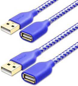 img 4 attached to 🔌 OKRAY 2 Pack USB Extension Cable 6 Ft - Durable Nylon Braided A Male to A Female USB 2.0 Extender Cord with Gold-Plated Connector - Ideal for Keyboard, Mouse, Printer, Game Controller and More - Blue Blue