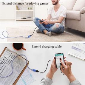 img 2 attached to 🔌 OKRAY 2 Pack USB Extension Cable 6 Ft - Durable Nylon Braided A Male to A Female USB 2.0 Extender Cord with Gold-Plated Connector - Ideal for Keyboard, Mouse, Printer, Game Controller and More - Blue Blue