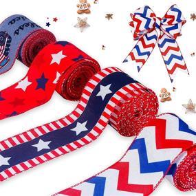 img 4 attached to Patriotic Ribbon Rolls: JOLYMAKER Printed Stars and Stripes Fabric - Ideal for Cake Decorating, Gift Wrapping, Wreaths, Baby Shower & Crafts - 4 Rolls, 26 Yards x 2.5in Wide, Wired Blue Ribbon Flag Decor