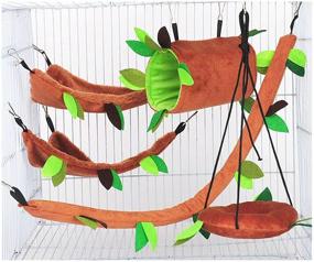 img 4 attached to 🐹 Petmolico 5 Piece Hamster Hammock Bundle - Small Animal Hanging Bed, Tunnel, Swing, and Jungle Set Cage Accessories for Sugar Gliders, Squirrels, and Hamsters - Pack of 5, Brown