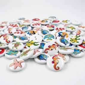 img 2 attached to DFYOUHome Colorful Sea Animals Pattern Wooden Sewing Buttons, 20mm Size, 2 Holes Round Craft Buttons for DIY Sewing Crafts, Children's Manual Resin Button Painting (Sea100PCS)