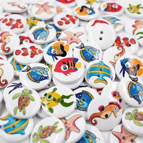 img 1 attached to DFYOUHome Colorful Sea Animals Pattern Wooden Sewing Buttons, 20mm Size, 2 Holes Round Craft Buttons for DIY Sewing Crafts, Children's Manual Resin Button Painting (Sea100PCS)