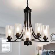 🔦 rustic metal pendant lighting - szxykeji black 5-lights glass chandelier for farmhouse kitchen living room foyer dining room - ceiling light fixtures hanging логотип