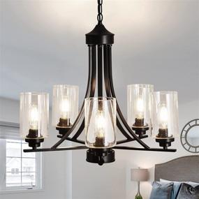 img 4 attached to 🔦 Rustic Metal Pendant Lighting - SZXYKEJI Black 5-Lights Glass Chandelier for Farmhouse Kitchen Living Room Foyer Dining Room - Ceiling Light Fixtures Hanging