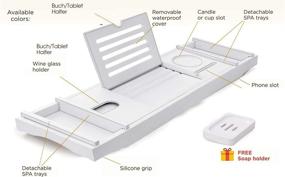 img 2 attached to 🛁 HBlife Bathtub Caddy Tray: Durable, Non-Slip Organizer with Extending Sides for One or Two People, Fits Any Tub, Includes Cellphone iPad and Wineglass Holder, Free Soap Holder Included - White