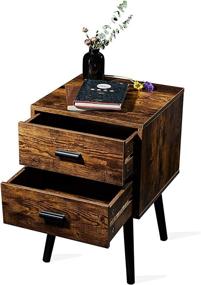 img 2 attached to 🛋️ TianLang Nightstand - Industrial Side Table with 2 Drawers, Stable Wooden Legs - Retro Brown LJET003A - ideal for Living Room décor