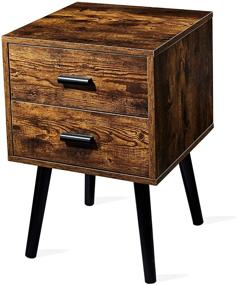 img 4 attached to 🛋️ TianLang Nightstand - Industrial Side Table with 2 Drawers, Stable Wooden Legs - Retro Brown LJET003A - ideal for Living Room décor