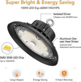 img 1 attached to 💡 Commercial Grade High Bay Light: UFO LED Light 15,000lm (400W HID/HPS Equiv.), 1-10V Dimmable, IP65 Waterproof, 5000K - Perfect for Workshop, Warehouse, Factory (100W-Black)