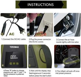 img 1 attached to 🚗 Насос для автопокрышек TEROMAS Tire Inflator: Портативный компрессор для воздуха на постоянном токе/переменном токе для автомобильных шин и не только - 12V постоянного тока и 110V переменного тока, цифровой электрический с манометром (зеленый)