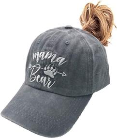 img 4 attached to 🧢 Mama Bear Ponytail Hat: A Distressed Baseball Cap with Embroidered Messy High Bun