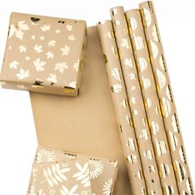 img 4 attached to RUSPEPA Kraft Paper Wrapping Paper Roll - Festive Pumpkin and Maple Leaf Design with Gold Foil - 6 Sheets, 17.5 x 30 inches Each, Perfect for Autumn Gift Wrap