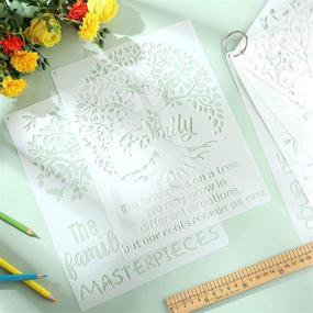 img 1 attached to 🌳 Decorate with Ease: 6 Piece Family Tree Stencil Kit with Flower & Bird Mylar Templates and Metal Ring for Wood Painting & Home Decor