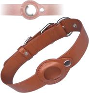 air tag dog collar holder: stylish and adjustable loop for dogs - brown leather with air tag case logo