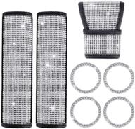 💎 7-piece bling crystal diamond car accessories set for women and girls - including car gear shift cover, car seat belt covers, car sticker ring emblem logo