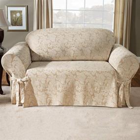 img 1 attached to SureFit Home Décor SF24987 Scroll Sofa Cover: Relaxed Fit, Machine Washable, One Piece Cotton/Polyester in Champagne Color