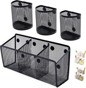 img 4 attached to Efficient Organization: Awesome Office Supplies Black Magnetic Pencil Holder (4-pack) - Store Pens, Pencils, Markers with Strong Magnet Wire Mesh Basket for Cubicle Desk, Fridge, Locker & Offices