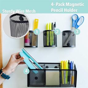 img 2 attached to Efficient Organization: Awesome Office Supplies Black Magnetic Pencil Holder (4-pack) - Store Pens, Pencils, Markers with Strong Magnet Wire Mesh Basket for Cubicle Desk, Fridge, Locker & Offices