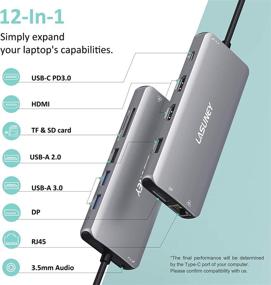 img 3 attached to Ласуни 12 в 1 USB C док-станция с 2 HDMI и DP, PD3.0, Ethernet, SD TF карт-ридер, 4 портами USB, Микрофон/Аудио, адаптер-хаб Type C - совместима с MacBook Air, MacBook Pro и др.