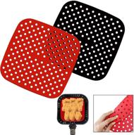 reusable silicone air fryer liners mats - easy to clean, non-stick accessories for kitchen, red & black, square shape, 8.5 inch logo