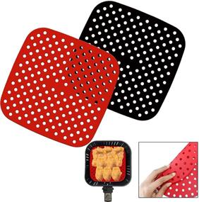 img 4 attached to Reusable Silicone Air Fryer Liners Mats - Easy to Clean, Non-Stick Accessories for Kitchen, Red & Black, Square Shape, 8.5 inch