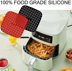 img 1 attached to Reusable Silicone Air Fryer Liners Mats - Easy to Clean, Non-Stick Accessories for Kitchen, Red & Black, Square Shape, 8.5 inch