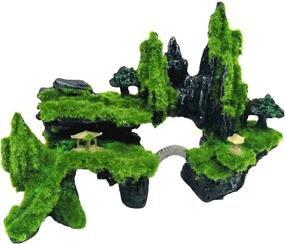 img 4 attached to Aquarium Mountain View Decoration - Resin Bridge Pavilion Rock Cave Ornament with Moss for Small Fish and Shrimp, Perfect Fish Tank Hideout