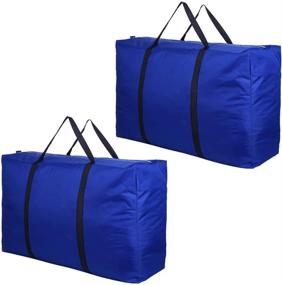 img 4 attached to 👜 Evealyn Large Moving Storage Bags - Ultra Durable Waterproof Travel Luggage Bags with Zippers, Ideal for Reusable Shopping, College Carrying, Home Storage Packing - 2 Pack (Blue)