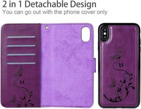 img 2 attached to WaterFox iPhone XR Wallet Leather Case: Vintage Embossed Pattern, 2-in-1 Detachable Cover, 4 Card Slots, Wrist Strap - Purple