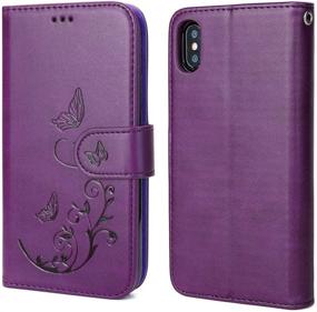 img 3 attached to WaterFox iPhone XR Wallet Leather Case: Vintage Embossed Pattern, 2-in-1 Detachable Cover, 4 Card Slots, Wrist Strap - Purple