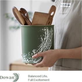 img 3 attached to 🍳 DOWAN Kitchen Utensil Holder: Large Countertop Ceramic Crock with Cork Mat - Dark Green Matte Design