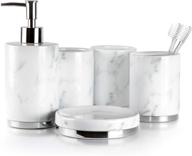marble collection bathroom accessories set - 5 piece ceramic bath set including toothbrush holder, soap dispenser, soap dish, and 2 tumblers by willow&amp;ivory™ logo