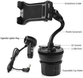 img 1 attached to 🚗 TNP Car Cup Holder Mount with Charger Station - Universal Smartphone Holder and 3 Sockets, 2 USB Charge Ports for iPhone 11 Pro, 11 Pro Max, X, XS, XR, 8, 7 Plus, Samsung Galaxy Phone & More