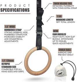 img 3 attached to 🔝 Enhance Your Gymnastic Performance with New Grey Fox Premium Numbered 1.1'' Wooden Gymnastic Rings: Olympic Size, Non-Slip Buckle, Full Body Suspension, and Adjustable Straps